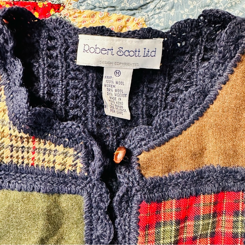 Vintage Robert Scott Wool Patchwork Cardigan Swea… - image 2